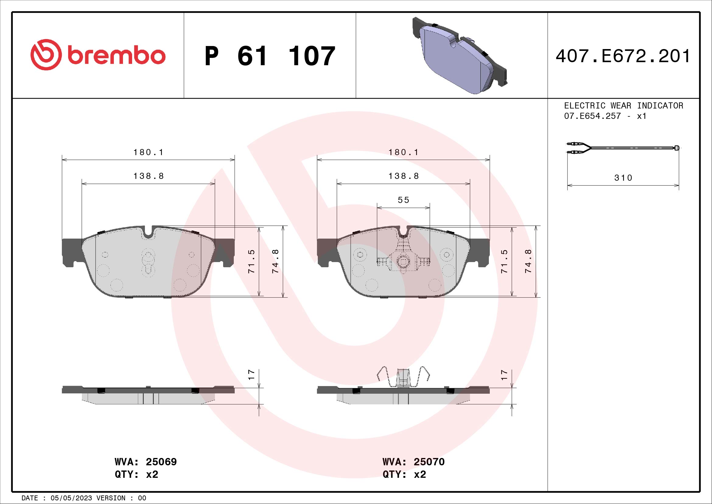 A.B.S. P 61 107 BREMBO Bremsbelagsatz, Scheibenbremse